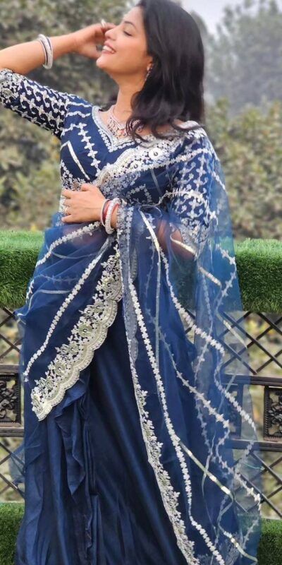 Royal Blue Vichitra Embroidery Lehenga Saree | Lehenga, Bollywood Lehenga, Creative Lehenga, Designer Lehenga, Embroidered Lehenga, Party Wear Lehenga