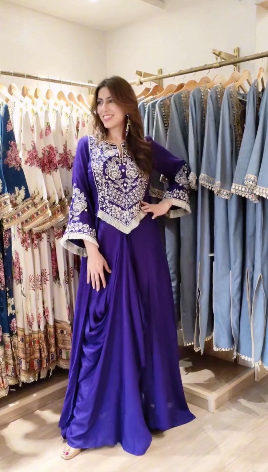 Royal Purple French Crape Embroidery Work Dhoti Suit | Jump Suits, Salwar suit, Casual Suits, Creative suits, Designer Suits, Palazzo Suits, Party Wear Suits, Patiala Suits, Straight Suits