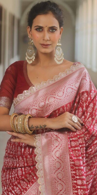Royal Red Jacquard Embroidery Cording Lace Saree | Sarees, Bollywood Sarees, Creative Sarees, Designer Sarees, Embroidered Sarees, Ethnic Saree, Modern Digital sarees, Party Wear Sarees