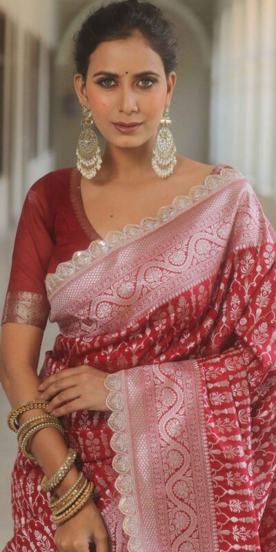 Royal Red Jacquard Embroidery Cording Lace Saree | Sarees, Bollywood Sarees, Creative Sarees, Designer Sarees, Embroidered Sarees, Ethnic Saree, Modern Digital sarees, Party Wear Sarees