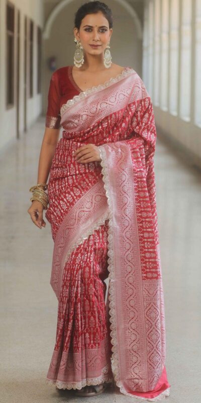 Royal Red Jacquard Embroidery Cording Lace Saree | Sarees, Bollywood Sarees, Creative Sarees, Designer Sarees, Embroidered Sarees, Ethnic Saree, Modern Digital sarees, Party Wear Sarees