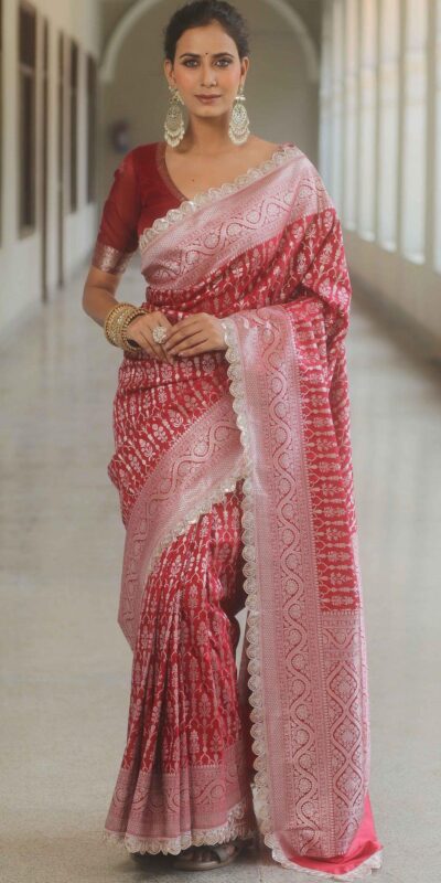 Royal Red Jacquard Embroidery Cording Lace Saree | Sarees, Bollywood Sarees, Creative Sarees, Designer Sarees, Embroidered Sarees, Ethnic Saree, Modern Digital sarees, Party Wear Sarees