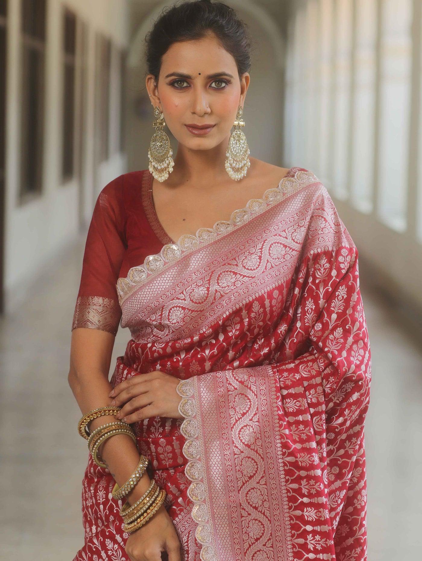 Royal Red Jacquard Embroidery Cording Lace Saree | Sarees, Bollywood Sarees, Creative Sarees, Designer Sarees, Embroidered Sarees, Ethnic Saree, Modern Digital sarees, Party Wear Sarees