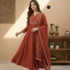 Rust Vichitra Silk Sequence Work Gown | Gowns, Bollywood Gowns, Creative Gowns, Designer Gowns, Embroidered Gowns, Party Wear Gowns