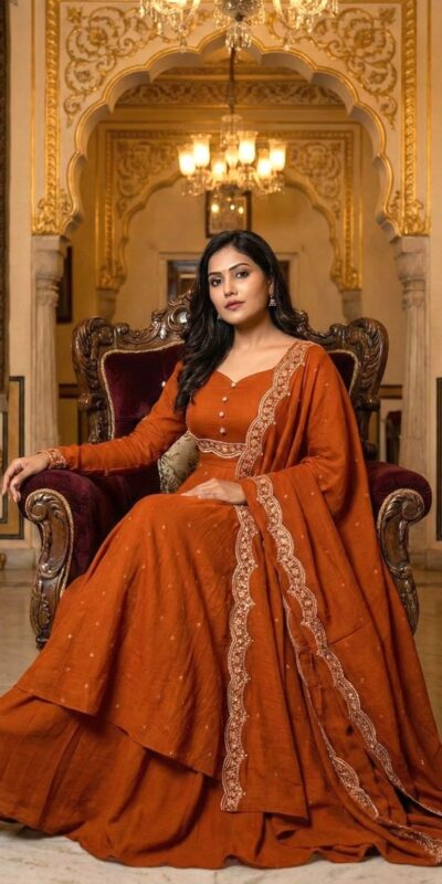 Rust Vichitra Silk Zari Embroidery Work Salwar Suit | Jump Suits, Salwar suit, Casual Suits, Creative suits, Designer Suits, Palazzo Suits, Party Wear Suits, Patiala Suits, Straight Suits