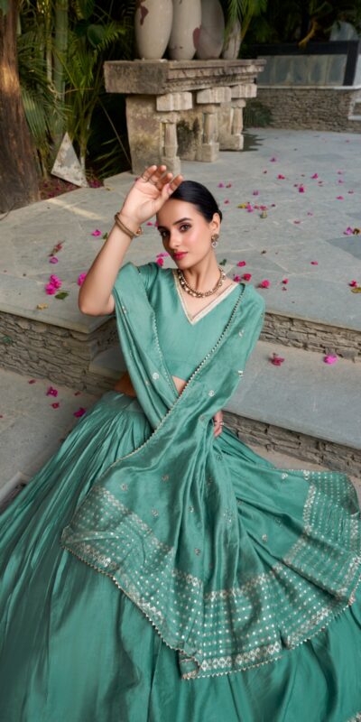 Sea Green Chanderi Plain With Zari Weaving Work Border Lehenga Choli | Lehenga, Bollywood Lehenga, Creative Lehenga, Designer Lehenga, Embroidered Lehenga, Party Wear Lehenga