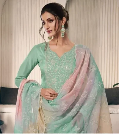 Sea Green Vichitra Digital Print Embroidery Work Salwar Suit | Jump Suits, Salwar suit, Casual Suits, Creative suits, Designer Suits, Palazzo Suits, Party Wear Suits, Patiala Suits, Straight Suits