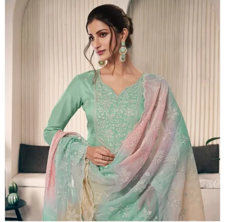 Sea Green Vichitra Digital Print Embroidery Work Salwar Suit | Jump Suits, Salwar suit, Casual Suits, Creative suits, Designer Suits, Palazzo Suits, Party Wear Suits, Patiala Suits, Straight Suits