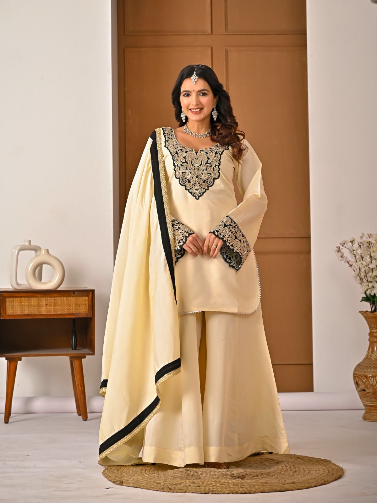 Shiny Cream Roman Silk Diamond Work Salwar Suit | Jump Suits, Salwar suit, Casual Suits, Creative suits, Designer Suits, Palazzo Suits, Party Wear Suits, Patiala Suits, Straight Suits