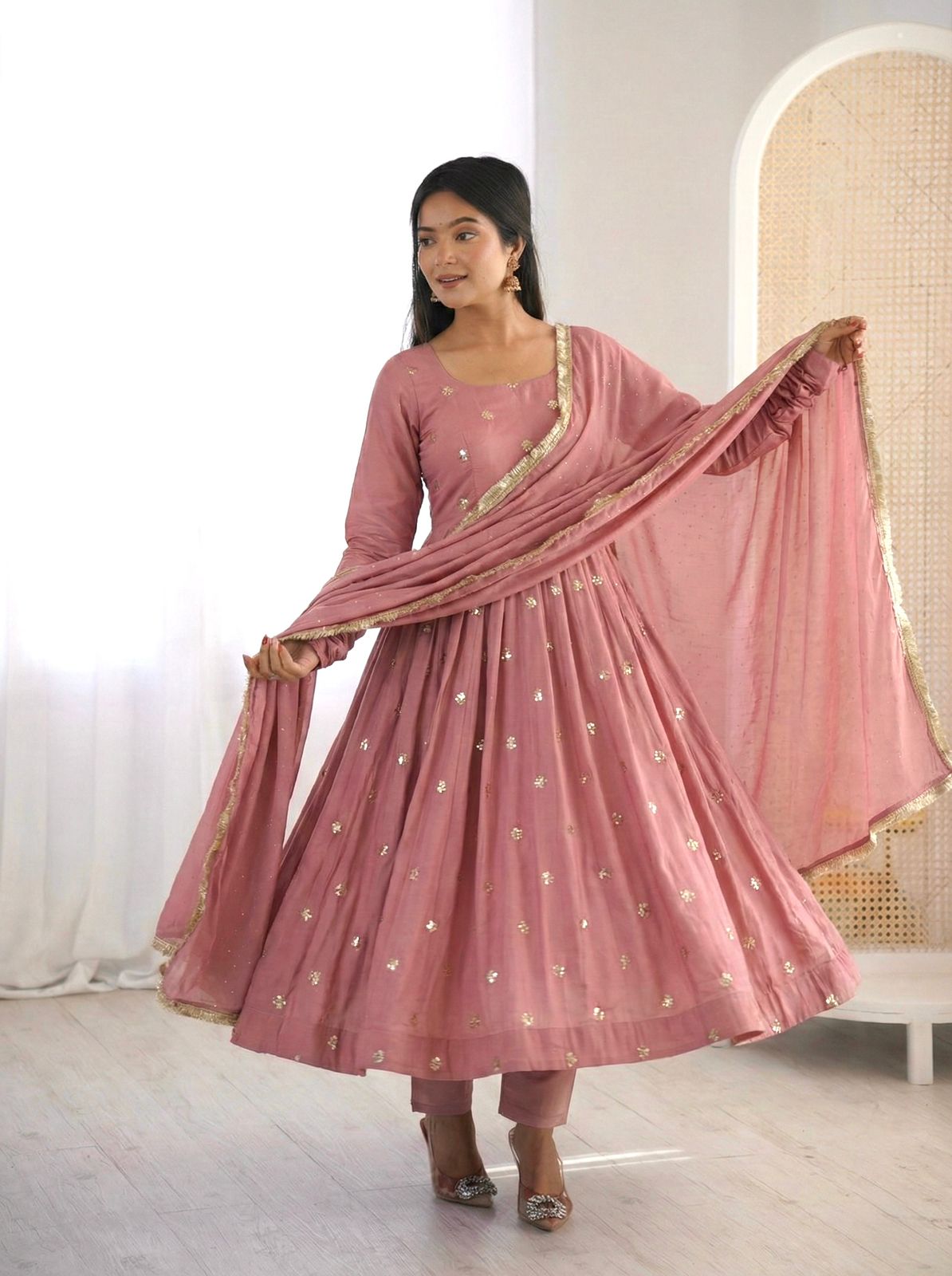 Shiny Peach Roman Silk Embroidery Work Salwar Suit | Jump Suits, Salwar suit, Casual Suits, Creative suits, Designer Suits, Palazzo Suits, Party Wear Suits, Patiala Suits, Straight Suits