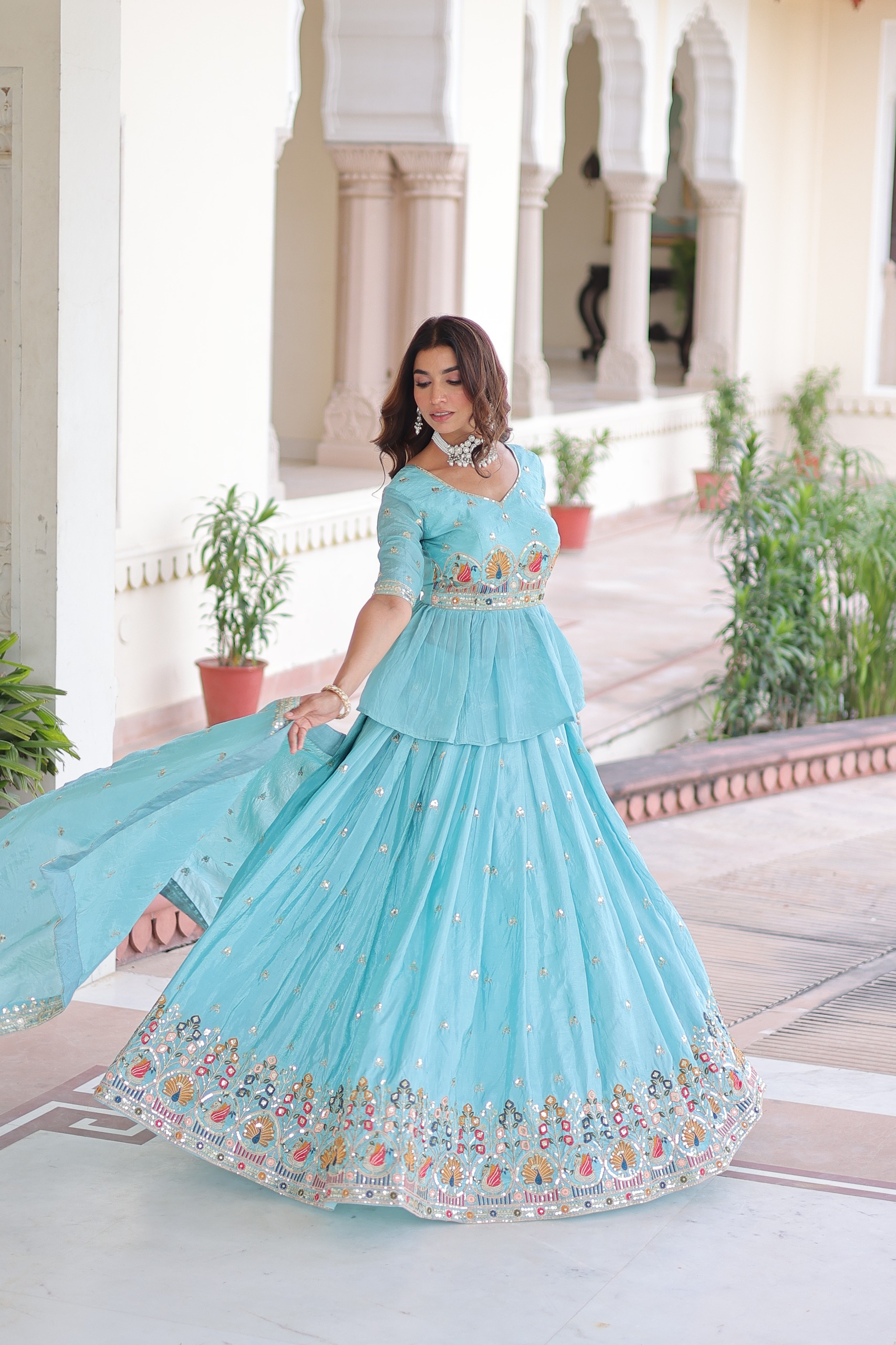 Sky Blue Gold Crush Embroidery Zari Work Lehenga Choli | Lehenga, Bollywood Lehenga, Creative Lehenga, Designer Lehenga, Embroidered Lehenga, Party Wear Lehenga