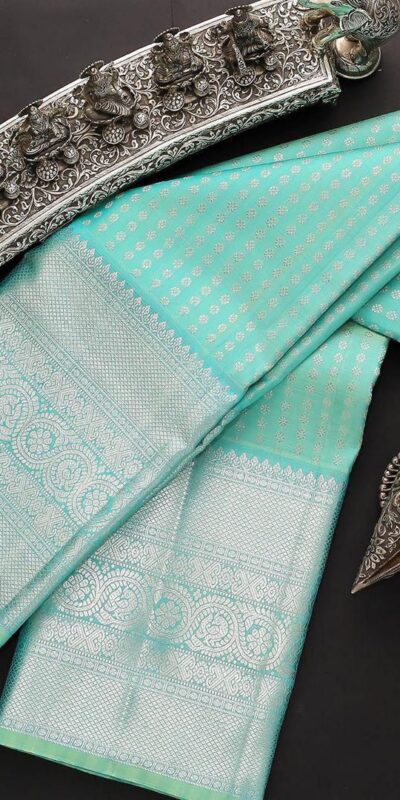 Sky Blue Lichi Silk Jacquard Saree | Sarees, Bollywood Sarees, Creative Sarees, Designer Sarees, Embroidered Sarees, Ethnic Saree, Modern Digital sarees, Party Wear Sarees