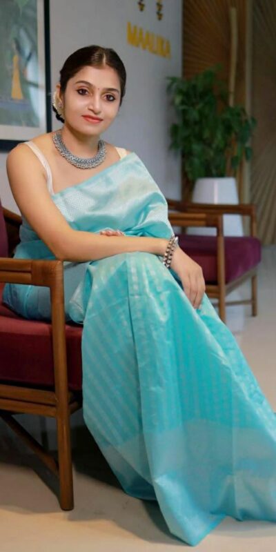 Sky Blue Lichi Silk Jacquard Saree | Sarees, Bollywood Sarees, Creative Sarees, Designer Sarees, Embroidered Sarees, Ethnic Saree, Modern Digital sarees, Party Wear Sarees
