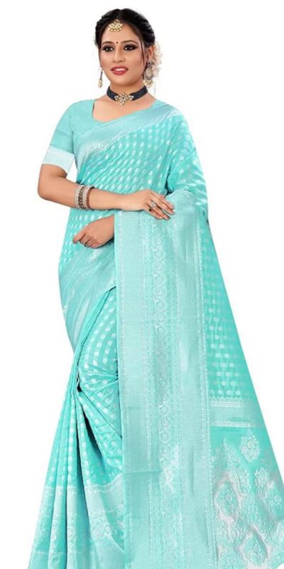 Sky Blue Lichi Silk Jacquard Saree | Sarees, Bollywood Sarees, Creative Sarees, Designer Sarees, Embroidered Sarees, Ethnic Saree, Modern Digital sarees, Party Wear Sarees