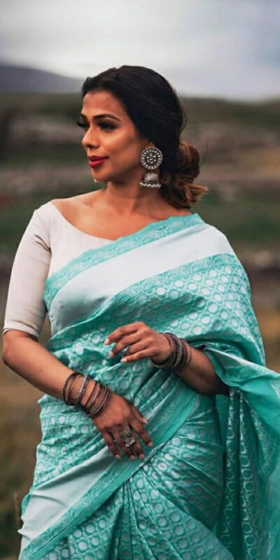 Sky Blue Lichi Silk Jacquard Saree | Sarees, Bollywood Sarees, Creative Sarees, Designer Sarees, Embroidered Sarees, Ethnic Saree, Modern Digital sarees, Party Wear Sarees