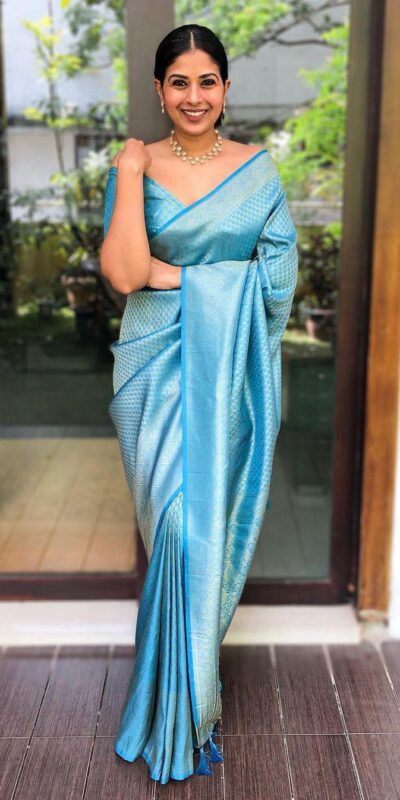 Sky Blue Soft Lichi Silk Lace Work Saree | Sarees, Bollywood Sarees, Creative Sarees, Designer Sarees, Embroidered Sarees, Ethnic Saree, Modern Digital sarees, Party Wear Sarees