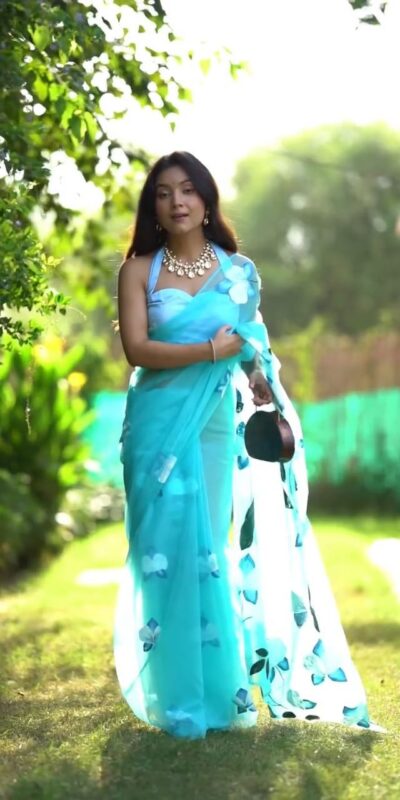 Sky Blue Soft Organza Silk Ready To Wear Saree | Sarees, Bollywood Sarees, Creative Sarees, Designer Sarees, Embroidered Sarees, Ethnic Saree, Modern Digital sarees, Party Wear Sarees