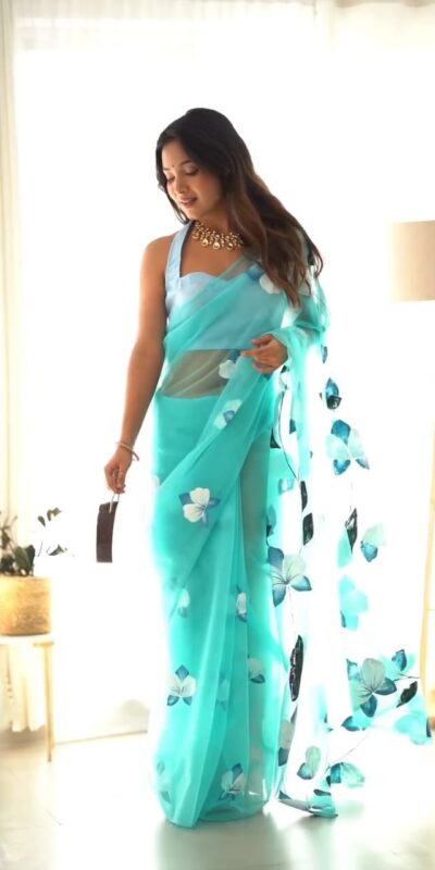 Sky Blue Soft Organza Silk Ready To Wear Saree | Sarees, Bollywood Sarees, Creative Sarees, Designer Sarees, Embroidered Sarees, Ethnic Saree, Modern Digital sarees, Party Wear Sarees
