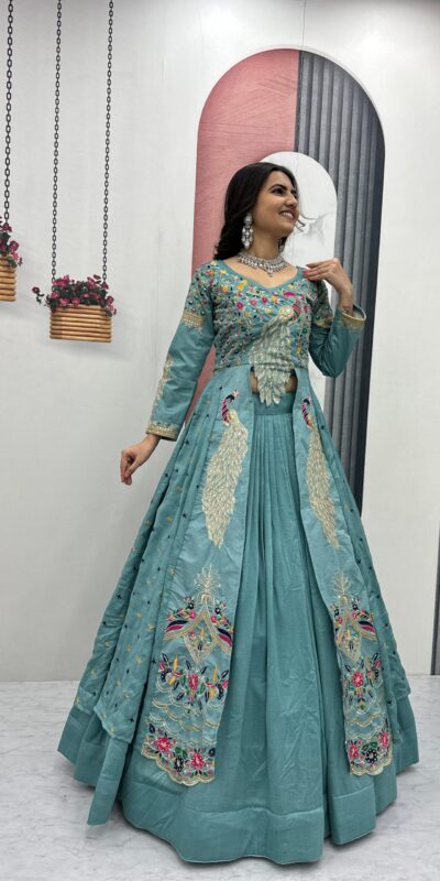 Sky Blue Vichitra Sequence Work Lehenga Choli | Lehenga, Bollywood Lehenga, Creative Lehenga, Designer Lehenga, Embroidered Lehenga, Party Wear Lehenga