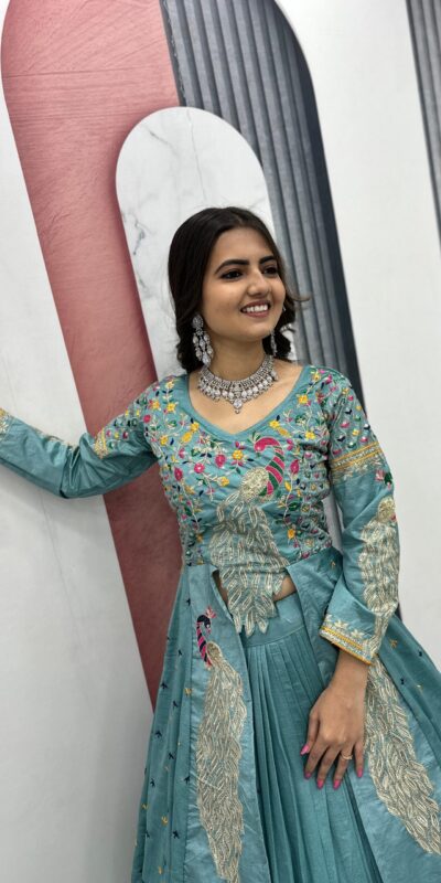 Sky Blue Vichitra Sequence Work Lehenga Choli | Lehenga, Bollywood Lehenga, Creative Lehenga, Designer Lehenga, Embroidered Lehenga, Party Wear Lehenga