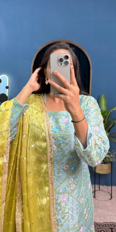 Sky Blue Zimmy Silk Sequence Work Salwar Suit | Jump Suits, Salwar suit, Casual Suits, Creative suits, Designer Suits, Palazzo Suits, Party Wear Suits, Patiala Suits, Straight Suits