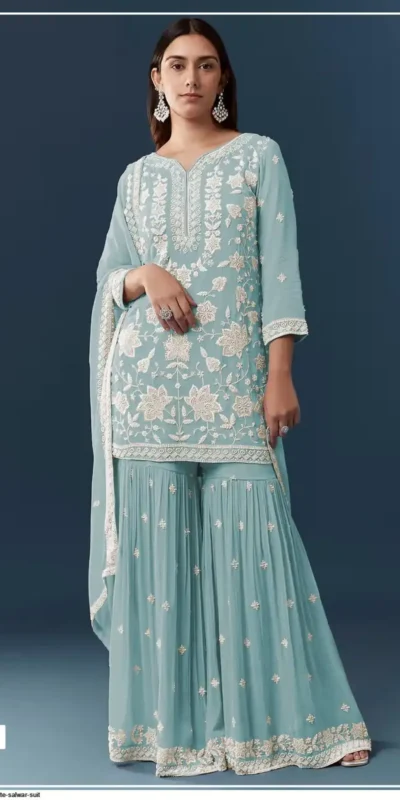 FC 727 Blue Chiffon Georgette Salwar Suit. Perfect for Wedding, Party, Baby Shower, Pooja, Temple Visit – Grab it for ₹2599. Delivery 4-6 Work | Jump Suits, Salwar suit, Casual Suits, Creative suits, Designer Suits, Palazzo Suits, Party Wear Suits, Patiala Suits, Straight Suits