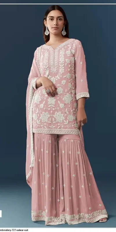 FC 727 Peach Chiffon Georgette Salwar Suit. Perfect for Wedding, Party, Baby Shower, Pooja, Temple Visit – Grab it for ₹2599. Delivery 4-6 Work | Jump Suits, Salwar suit, Casual Suits, Creative suits, Designer Suits, Palazzo Suits, Party Wear Suits, Patiala Suits, Straight Suits