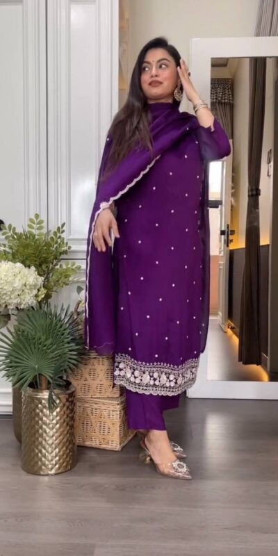 Solid Purple Chinon Silk Embroidery Work Sawlar Suit | Jump Suits, Salwar suit, Casual Suits, Creative suits, Designer Suits, Palazzo Suits, Party Wear Suits, Patiala Suits, Straight Suits