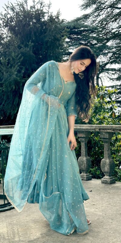 Solid Sky Blue Vichitra Silk Sequence Work Gown | Gowns, Bollywood Gowns, Creative Gowns, Designer Gowns, Embroidered Gowns, Party Wear Gowns