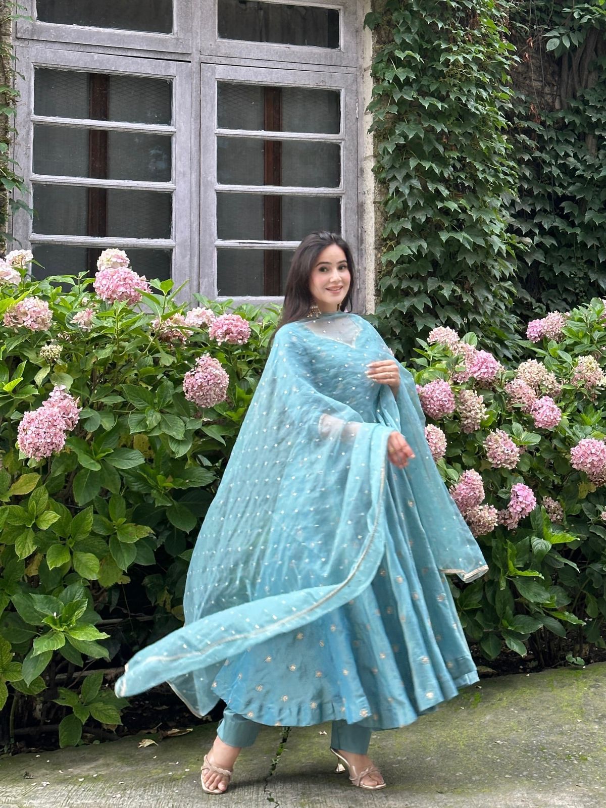 Solid Sky Blue Vichitra Silk Sequence Work Gown | Gowns, Bollywood Gowns, Creative Gowns, Designer Gowns, Embroidered Gowns, Party Wear Gowns