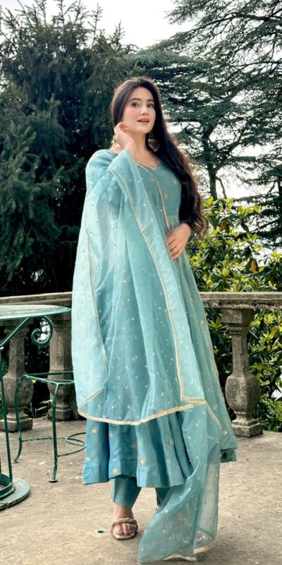 Solid Sky Blue Vichitra Silk Sequence Work Gown | Gowns, Bollywood Gowns, Creative Gowns, Designer Gowns, Embroidered Gowns, Party Wear Gowns