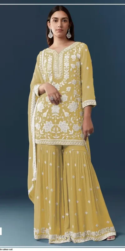 FC 727 Yellow Chiffon Georgette Salwar Suit. Perfect for Wedding, Party, Baby Shower, Pooja, Temple Visit – Grab it for ₹2599. Delivery 4-6 Work | Jump Suits, Salwar suit, Casual Suits, Creative suits, Designer Suits, Palazzo Suits, Party Wear Suits, Patiala Suits, Straight Suits