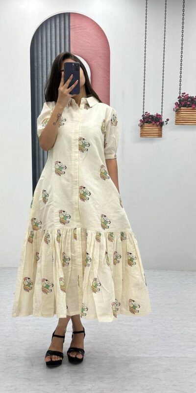 Stunning Off White Pure Cotton Embroidery Work Gown | Gowns, Bollywood Gowns, Creative Gowns, Designer Gowns, Embroidered Gowns, Party Wear Gowns