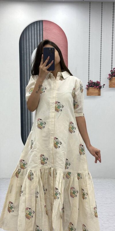 Stunning Off White Pure Cotton Embroidery Work Gown | Gowns, Bollywood Gowns, Creative Gowns, Designer Gowns, Embroidered Gowns, Party Wear Gowns