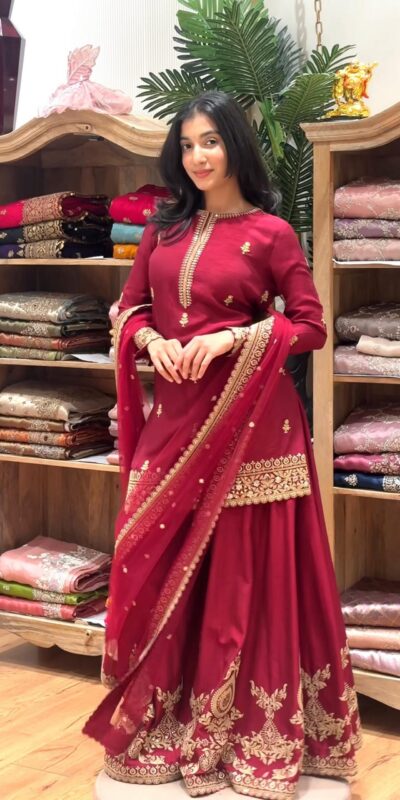 Super Red Natural Crap Embroider Work Salwar Suit | Jump Suits, Salwar suit, Casual Suits, Creative suits, Designer Suits, Palazzo Suits, Party Wear Suits, Patiala Suits, Straight Suits