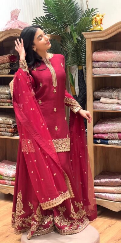 Super Red Natural Crap Embroider Work Salwar Suit | Jump Suits, Salwar suit, Casual Suits, Creative suits, Designer Suits, Palazzo Suits, Party Wear Suits, Patiala Suits, Straight Suits