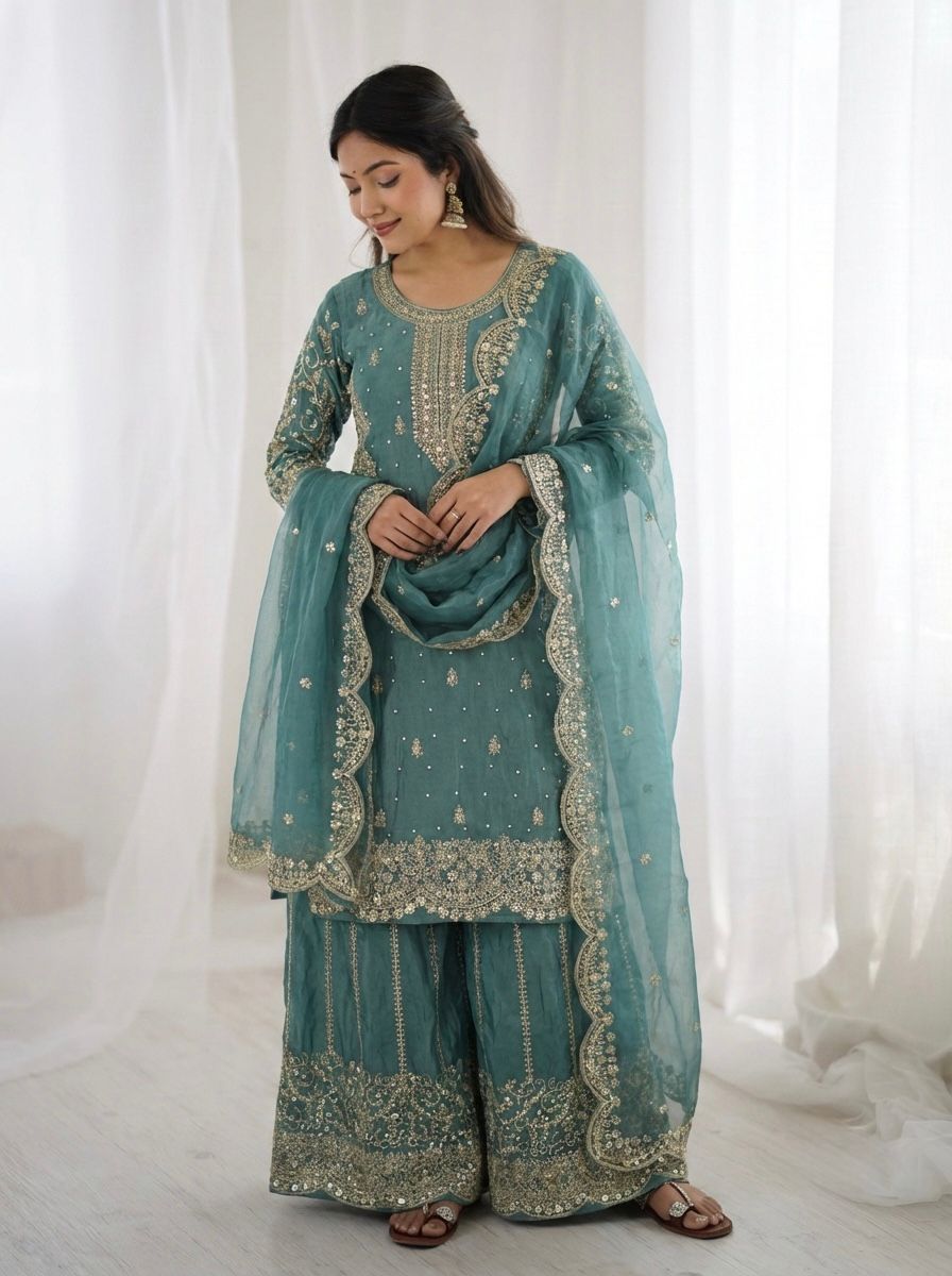 ZSR 3167 Sea Green Fendy Silk Salwar Suitwith Embroidery Work & Lace Work. Now at just ₹2149. Delivery 4-6 Working Days. Shop now. | Jump Suits, Salwar suit, Casual Suits, Creative suits, Designer Suits, Palazzo Suits, Party Wear Suits, Patiala Suits, Straight Suits