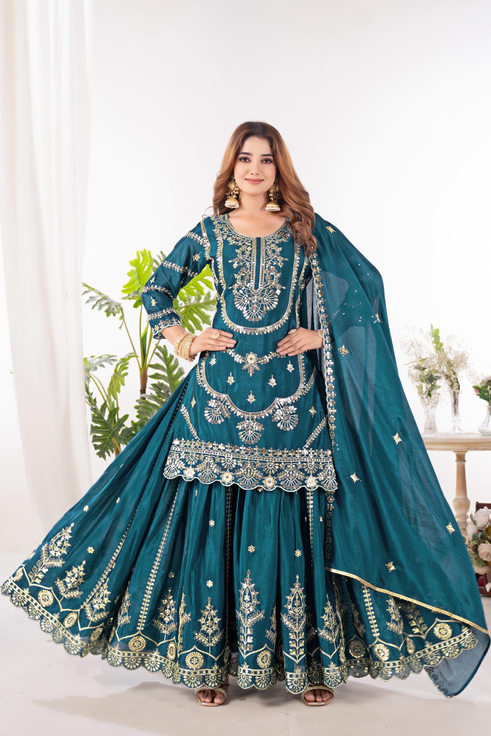 Teal Chinon Silk Embroider Lace Work Salwar Suit | Jump Suits, Salwar suit, Casual Suits, Creative suits, Designer Suits, Palazzo Suits, Party Wear Suits, Patiala Suits, Straight Suits