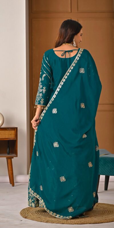 Teal Chinon Silk Embroidery Zari Work Lehenga Choli | Lehenga, Bollywood Lehenga, Creative Lehenga, Designer Lehenga, Embroidered Lehenga, Party Wear Lehenga