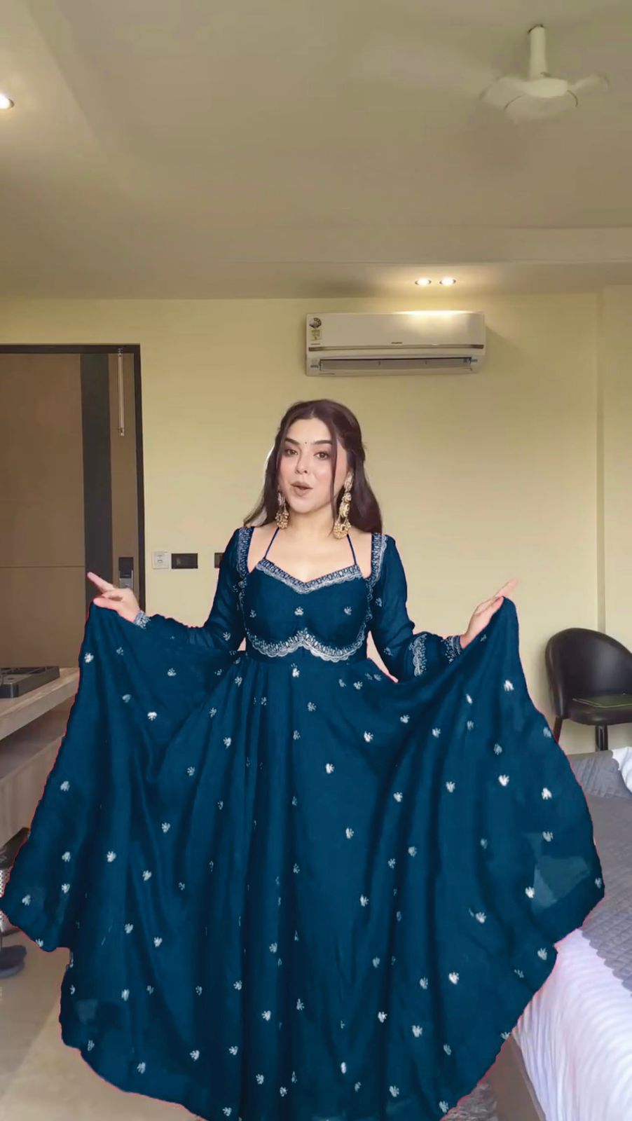 Teal Georgette Sequence Gown | Gowns, Bollywood Gowns, Creative Gowns, Designer Gowns, Embroidered Gowns, Party Wear Gowns
