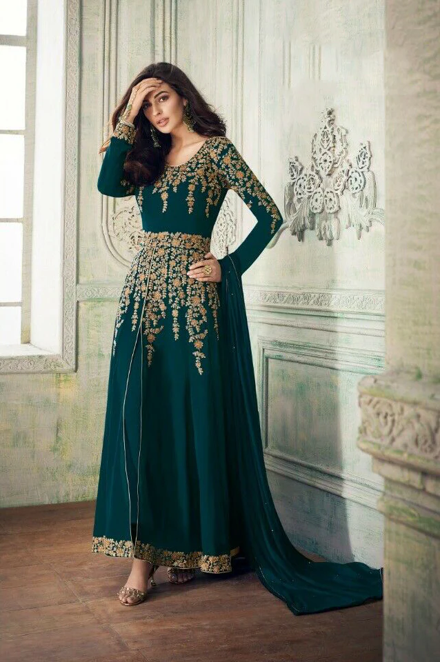 Teal Georgette With Coding Embroidery Work Salwar Suit | Jump Suits, Salwar suit, Casual Suits, Creative suits, Designer Suits, Palazzo Suits, Party Wear Suits, Patiala Suits, Straight Suits