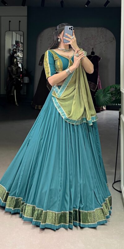 Teal Pure Rayon Zari Lace Work Lehenga Choli | Lehenga, Bollywood Lehenga, Creative Lehenga, Designer Lehenga, Embroidered Lehenga, Party Wear Lehenga