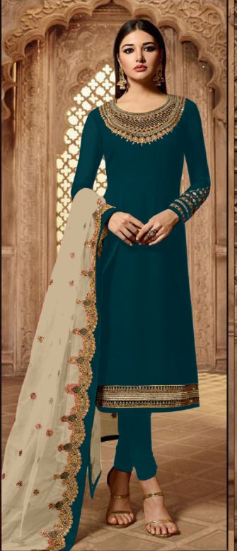 Teal Satin Georgette Stone Work Salwar Suit | Jump Suits, Salwar suit, Casual Suits, Creative suits, Designer Suits, Palazzo Suits, Party Wear Suits, Patiala Suits, Straight Suits