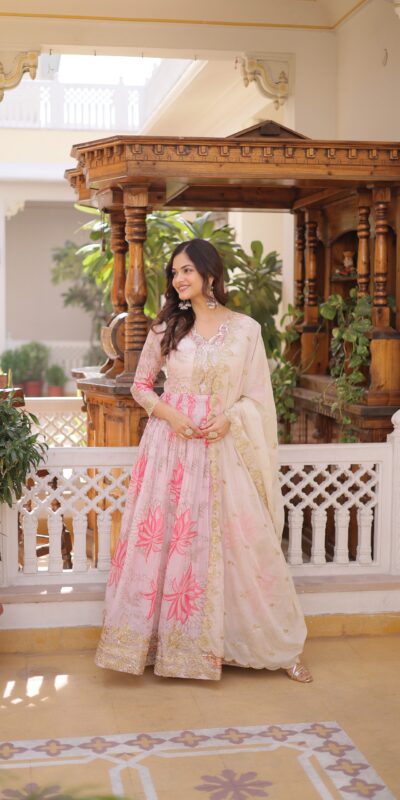 KA 1243 CreamColor Russian Silk Gown with Zari Work & Embroidery Work. Now at just ₹2499. Delivery 4-6 Working Days. Shop now. | Gowns, Bollywood Gowns, Creative Gowns, Designer Gowns, Embroidered Gowns, Party Wear Gowns