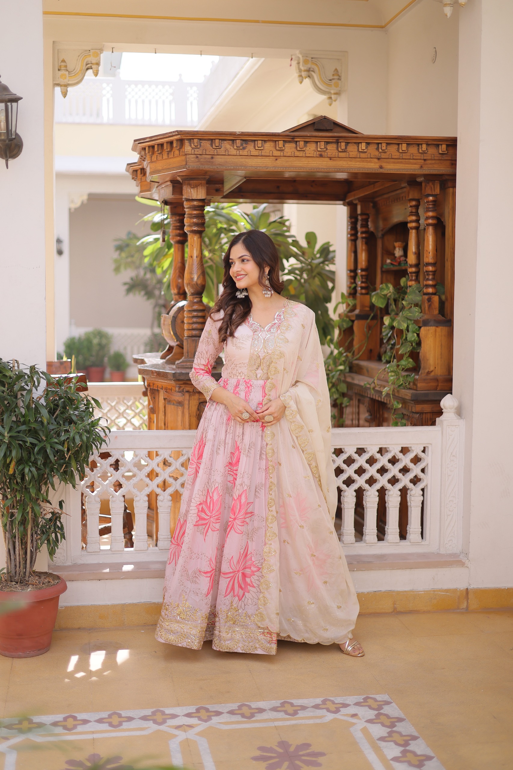KA 1243 CreamColor Russian Silk Gown with Zari Work & Embroidery Work. Now at just ₹2499. Delivery 4-6 Working Days. Shop now. | Gowns, Bollywood Gowns, Creative Gowns, Designer Gowns, Embroidered Gowns, Party Wear Gowns