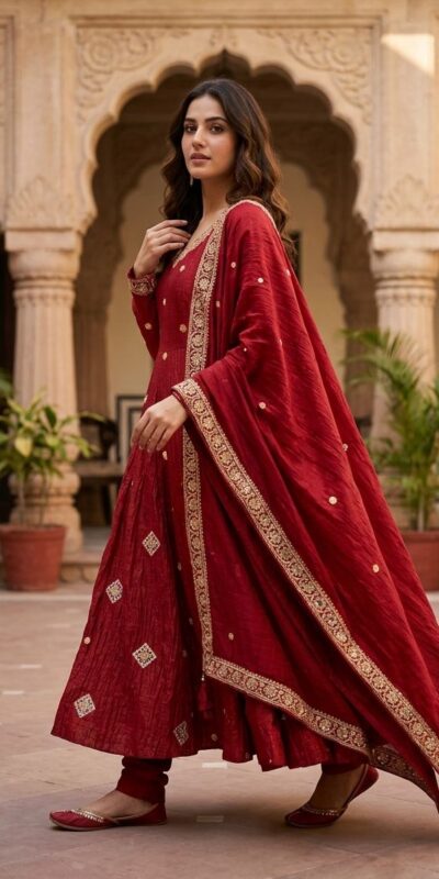 SRK 5351 Red Crunchy Silk Gown Perfect for Wedding, Party, Haldi, Anniversary, Holi – . Affordable Price ₹2149. Delivery 4-6 Working Days. Shop now. | Gowns, Bollywood Gowns, Creative Gowns, Designer Gowns, Embroidered Gowns, Party Wear Gowns
