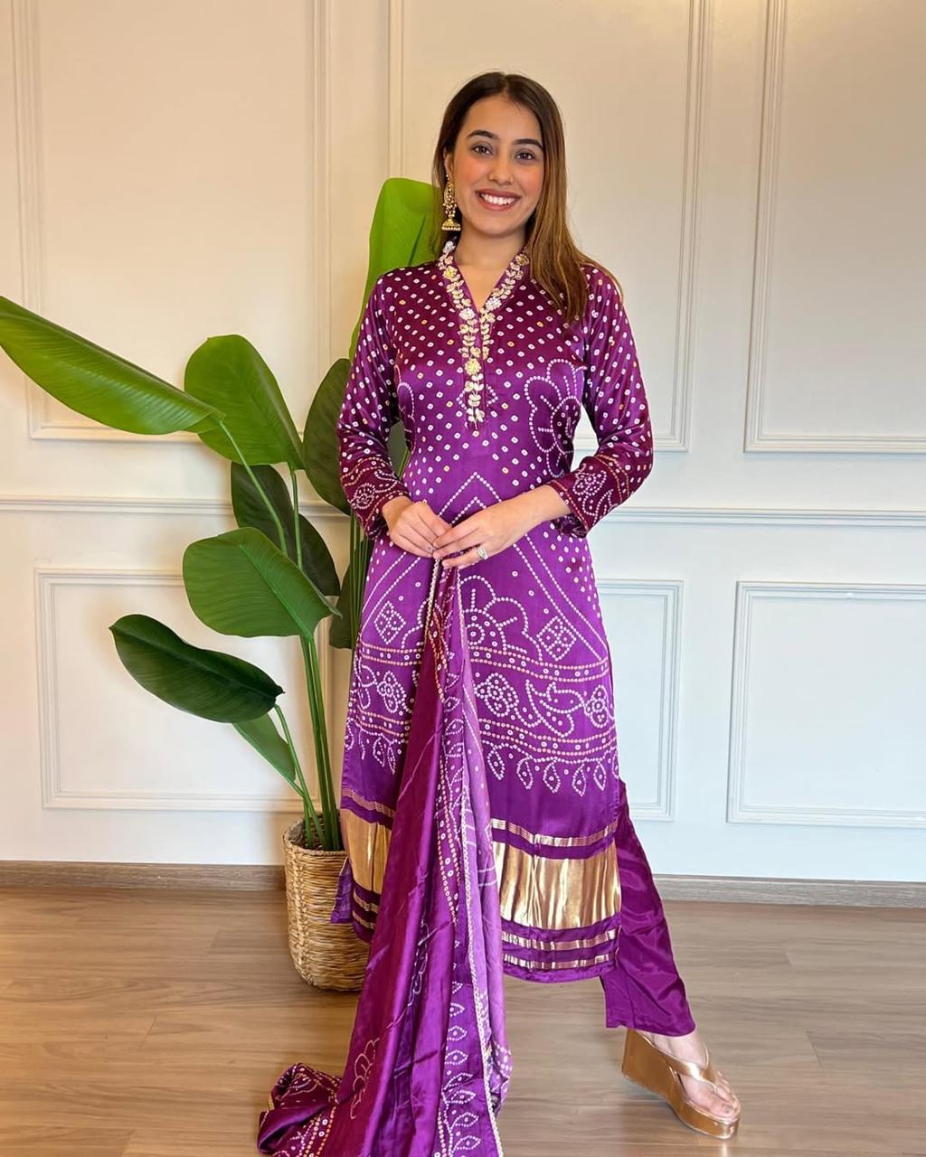 Violet Chinon Silk Wide Digital Print Coding Work Salwar Suit | Jump Suits, Salwar suit, Casual Suits, Creative suits, Designer Suits, Palazzo Suits, Party Wear Suits, Patiala Suits, Straight Suits