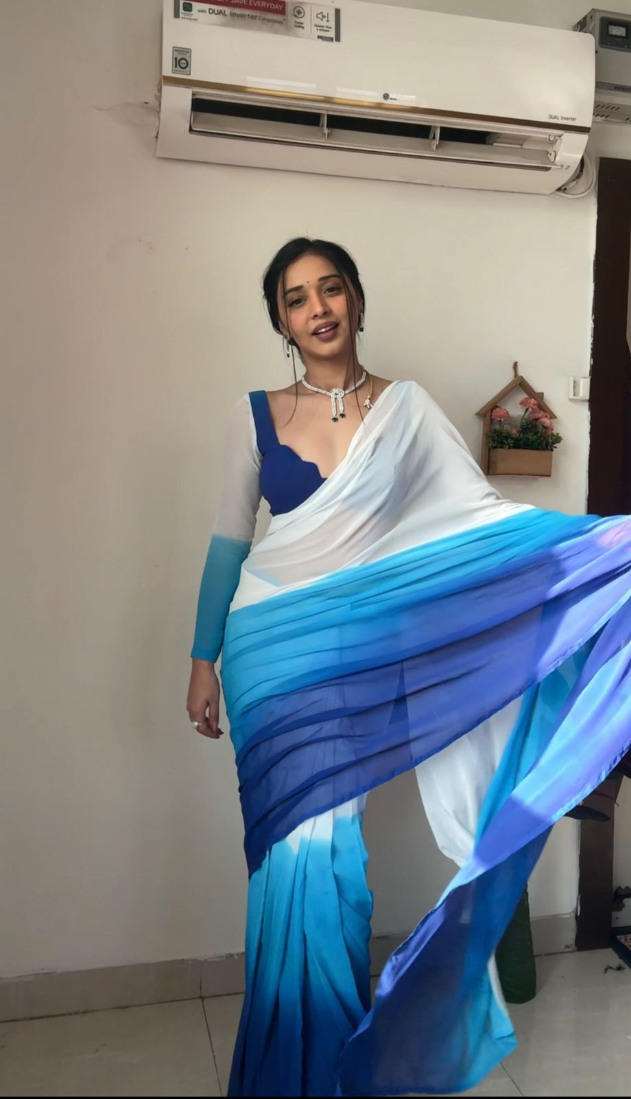 White And Blue Soft Georgette Silk Ready To Wear Saree | Sarees, Bollywood Sarees, Creative Sarees, Designer Sarees, Embroidered Sarees, Ethnic Saree, Modern Digital sarees, Party Wear Sarees