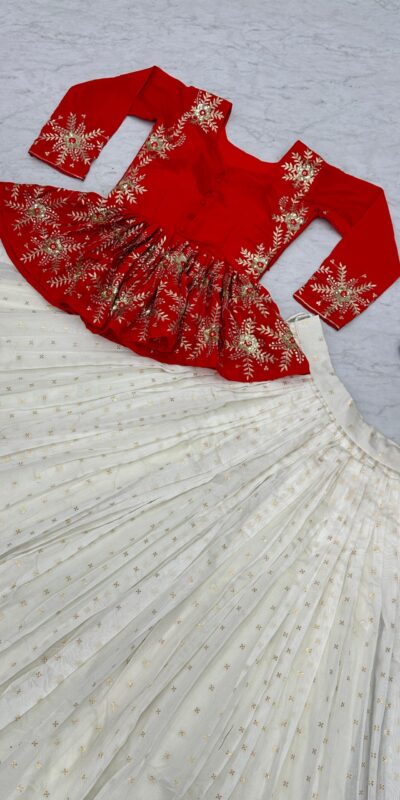 White And Red Chinon Thread Sequence Lehenga Choli | Lehenga, Bollywood Lehenga, Creative Lehenga, Designer Lehenga, Embroidered Lehenga, Party Wear Lehenga