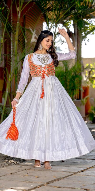 White Chinon Laheriya Print Gotta Patti Cording Work Anarkali Gown | Gowns, Bollywood Gowns, Creative Gowns, Designer Gowns, Embroidered Gowns, Party Wear Gowns, Straight Suits